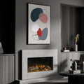 Element4 Elite 85 E Supreme elektrische inbouw sfeerhaard in een strakke witte wand met daarboven een kleurrijk schilderij